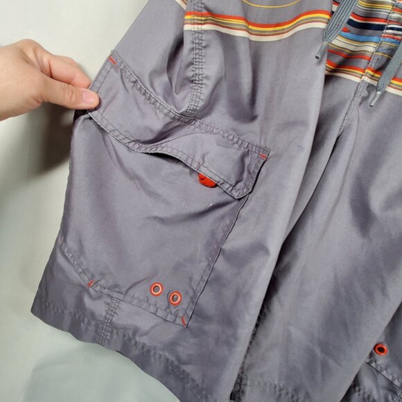 Old Navy Board Shorts Gray Orange Blue Yellow Navy-Blue White Stripe Men Sz XL - Picture 7 of 11